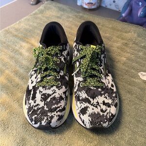 Brooks Black and White Sneakers with Neon Green Laces